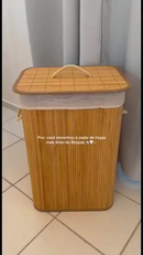 Cesto de Roupa Dobrável em Bambu 60L com Tampa