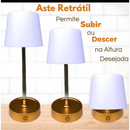 Abajur Recarregável Touch Luminária Retrátil em Aço com Luz de Led Branco Quente Ajustável-USB