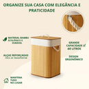 60L Cesto de Roupa Bambu Dobrável – Organizador com Revestimento Interno alta capacidade GRANDE