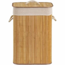 Cesto de roupa suja de bambu de 72 litros com tampa e alça para uso na sala de estar e no banheiro.