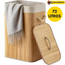 Cesto de roupa suja de bambu de 72 litros com tampa e alça para uso na sala de estar e no banheiro.